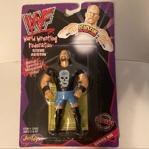 Vintage WWF Bend-Ems Steve Austin JusToys Series XIII. Sealed in package.